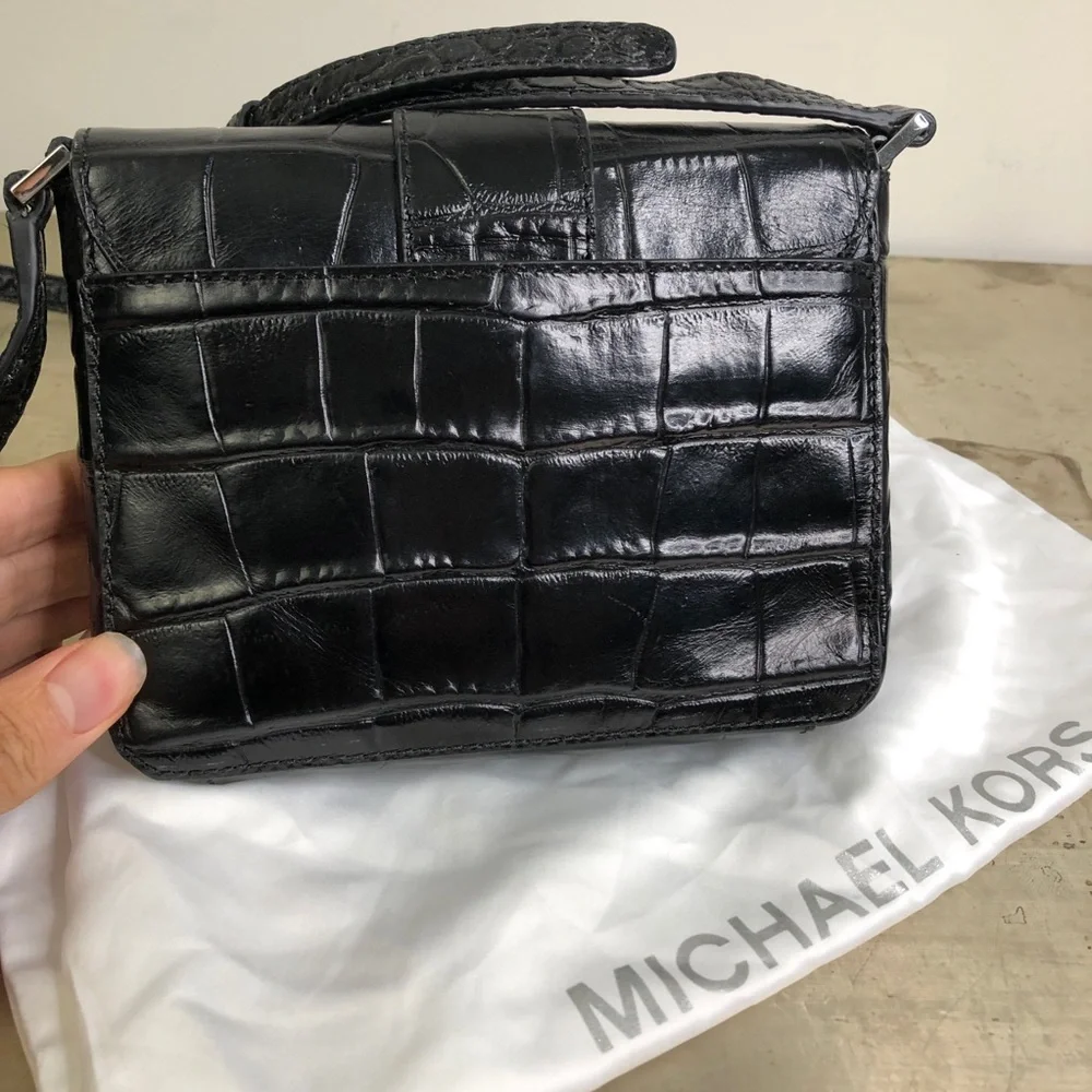 Michael Kors Mila Small Embossed-Leather Messenger Crossbody Bag in Black